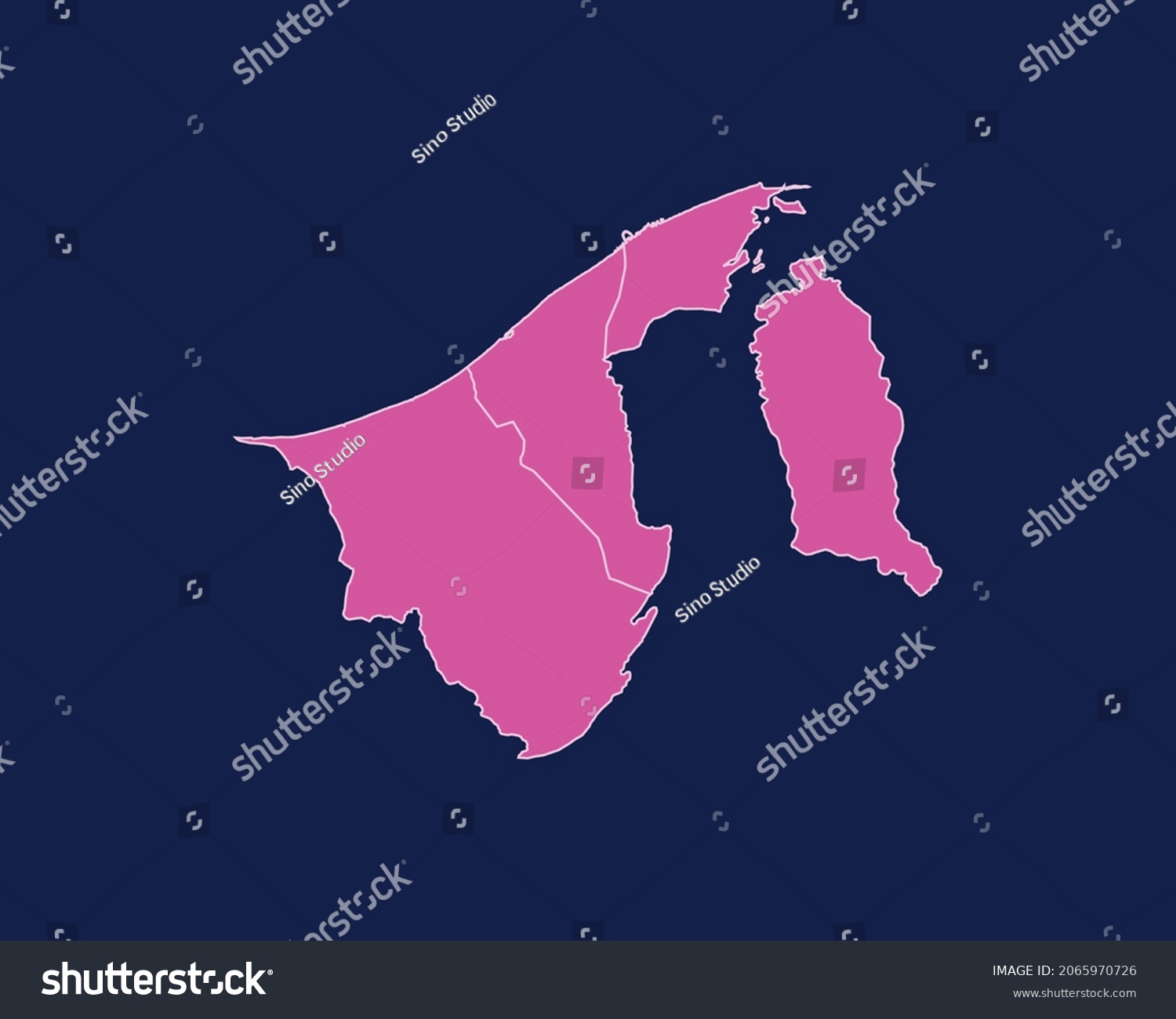 Modern Purple High Detailed Border Map Of Brunei Royalty Free Stock