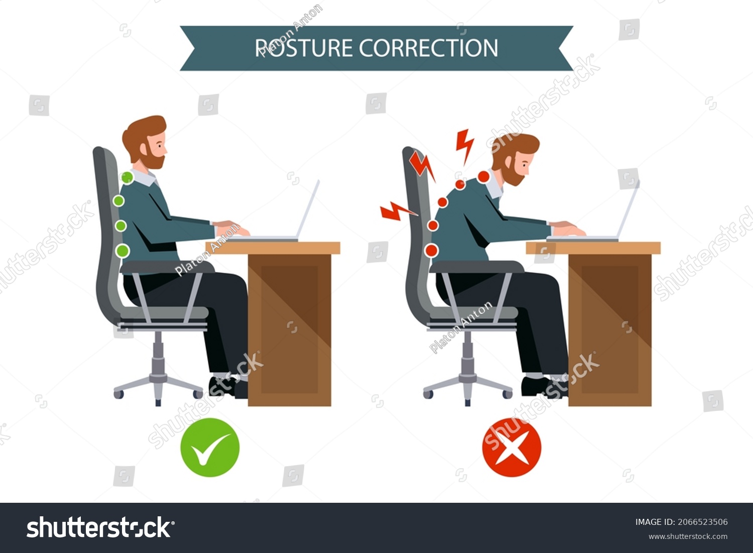 Posture Correction. Good, Right Or Bad, Wrong, - Royalty Free Stock 