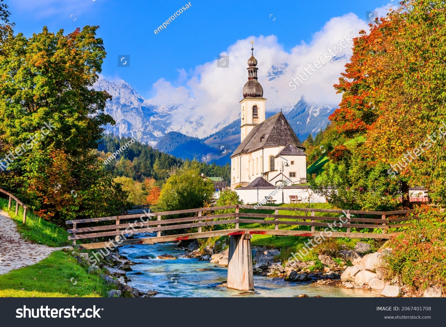 Berchtesgaden National Park, Germany. Parish Church of St. Sebastian in the village of Ramsau #2067401708