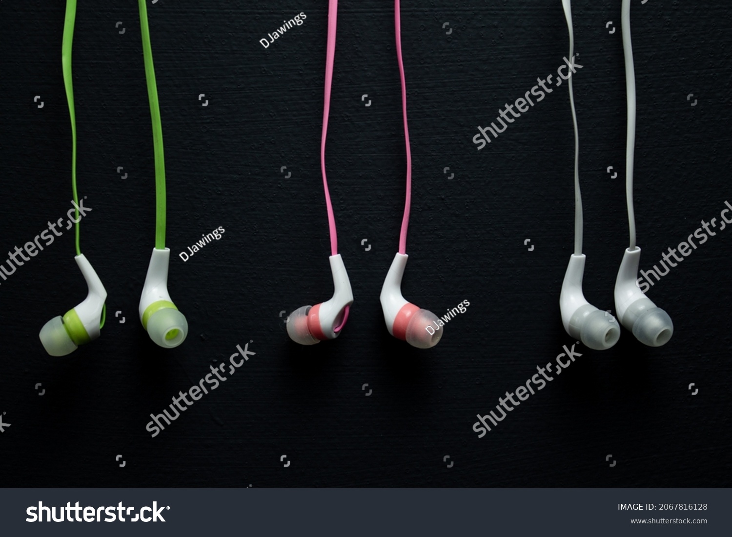 headphones, wired headphones, wire, colored wires, black background, pink wire, gray wire, green wire, accessories. #2067816128