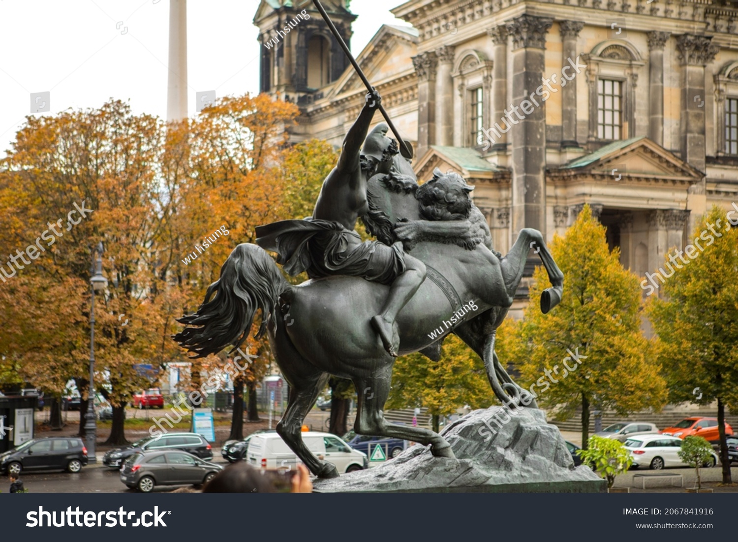 Statue of the goddess of battle in front of the museum on Museum Island, Berlin, Germany #2067841916
