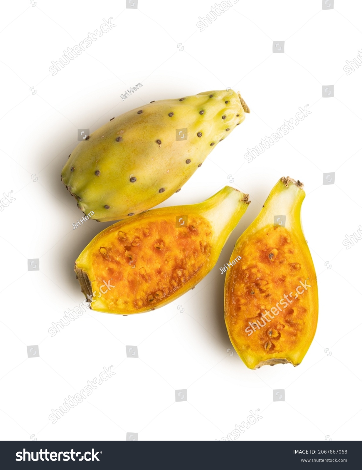 Raw prickly pears. Opuntia or indian fig cactus isolated on white background. #2067867068