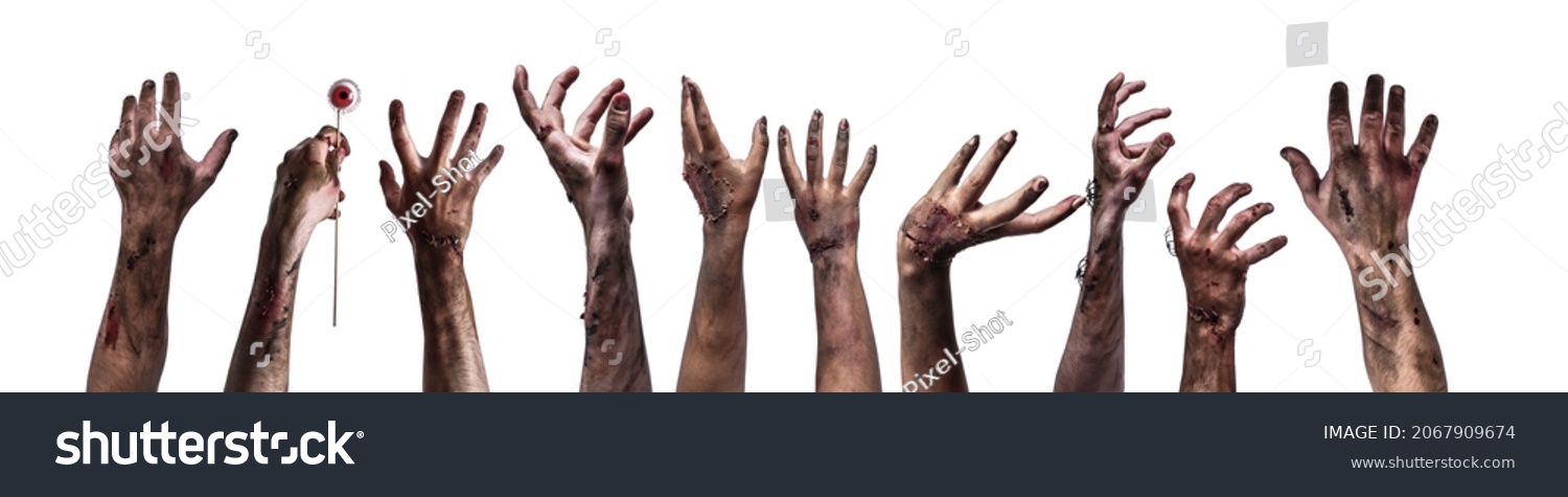 Many hands of scary zombies on white background #2067909674
