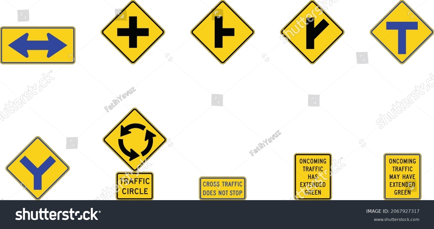 Intersection Warning Signs, road signs - Royalty Free Stock Vector ...