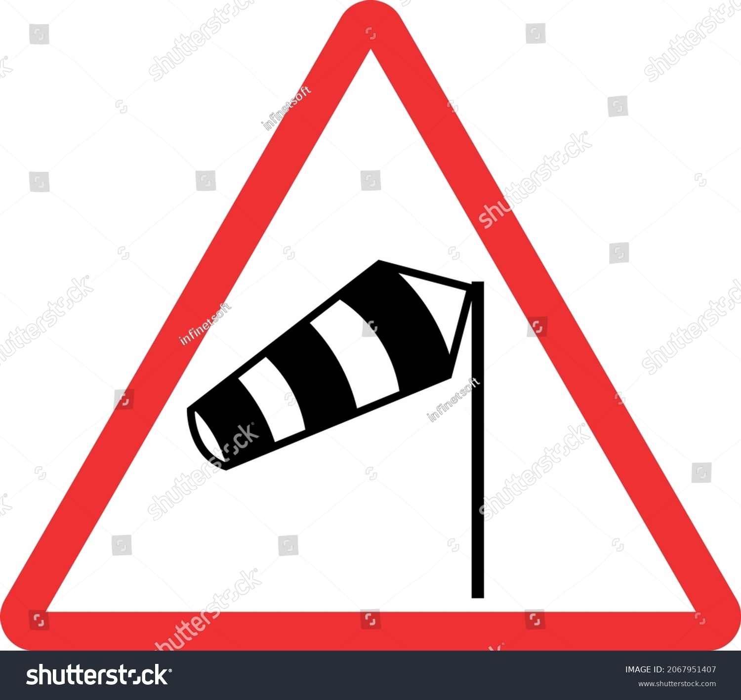 Crosswind from right warning sign. Red triangle - Royalty Free Stock ...