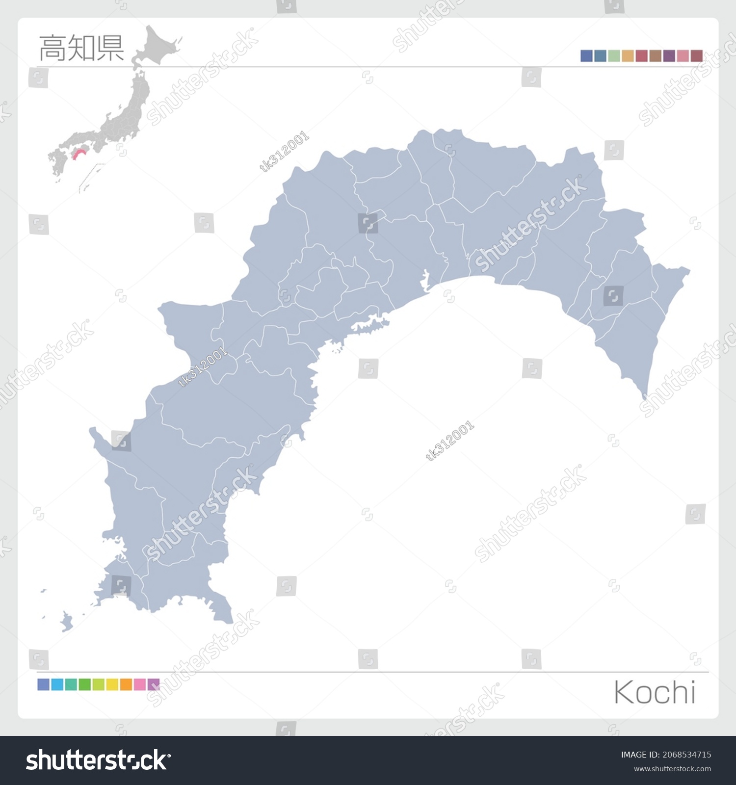 Map of Kochi. Map of prefectures in Japan - Royalty Free Stock Vector ...