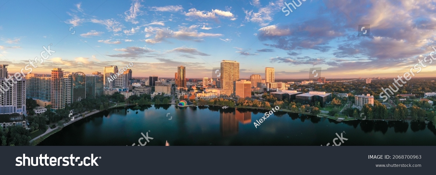 Drone shots Sunrise downtown Orlando #2068700963