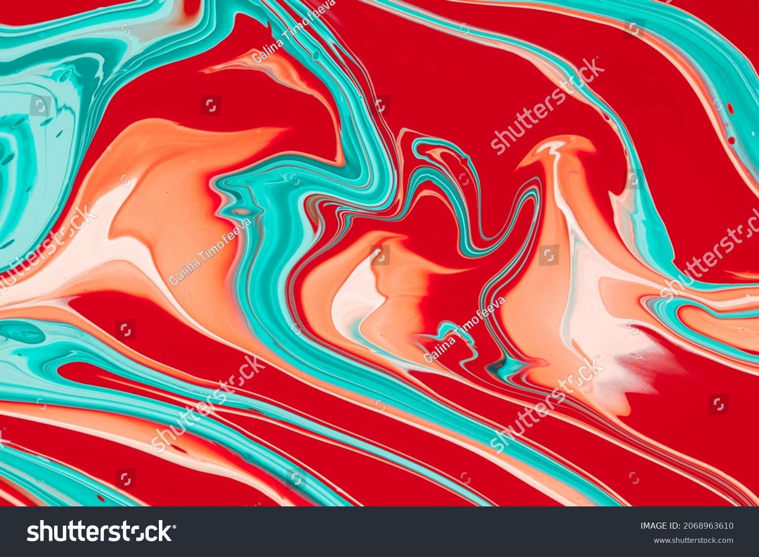 Background with liquid colored swirls and dye blends that flows from top to bottom. Fluid art acrylic texture with colorful waves, mixing paint effect. Abstract backdrop with bright blended colors. #2068963610