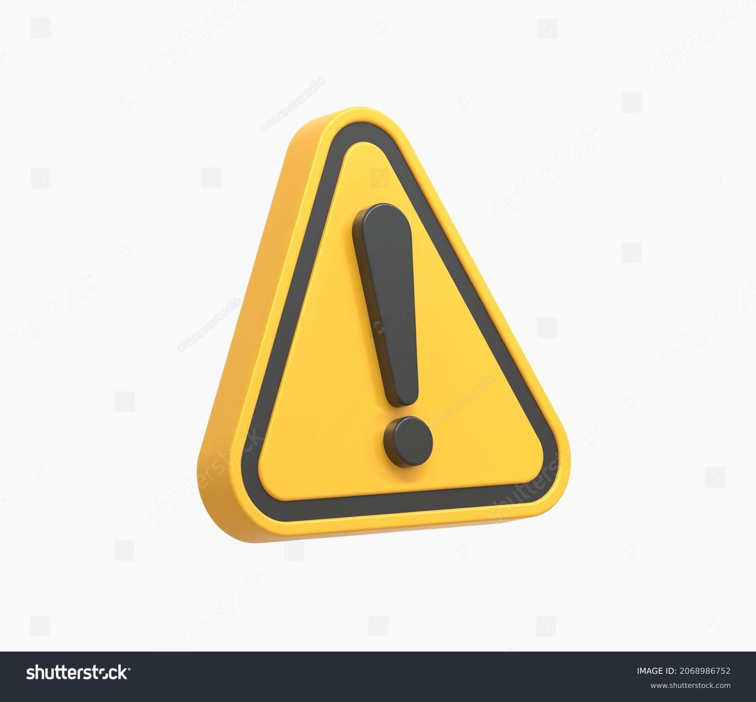 3D Realistic yellow triangle warning sign vector illustration. #2068986752