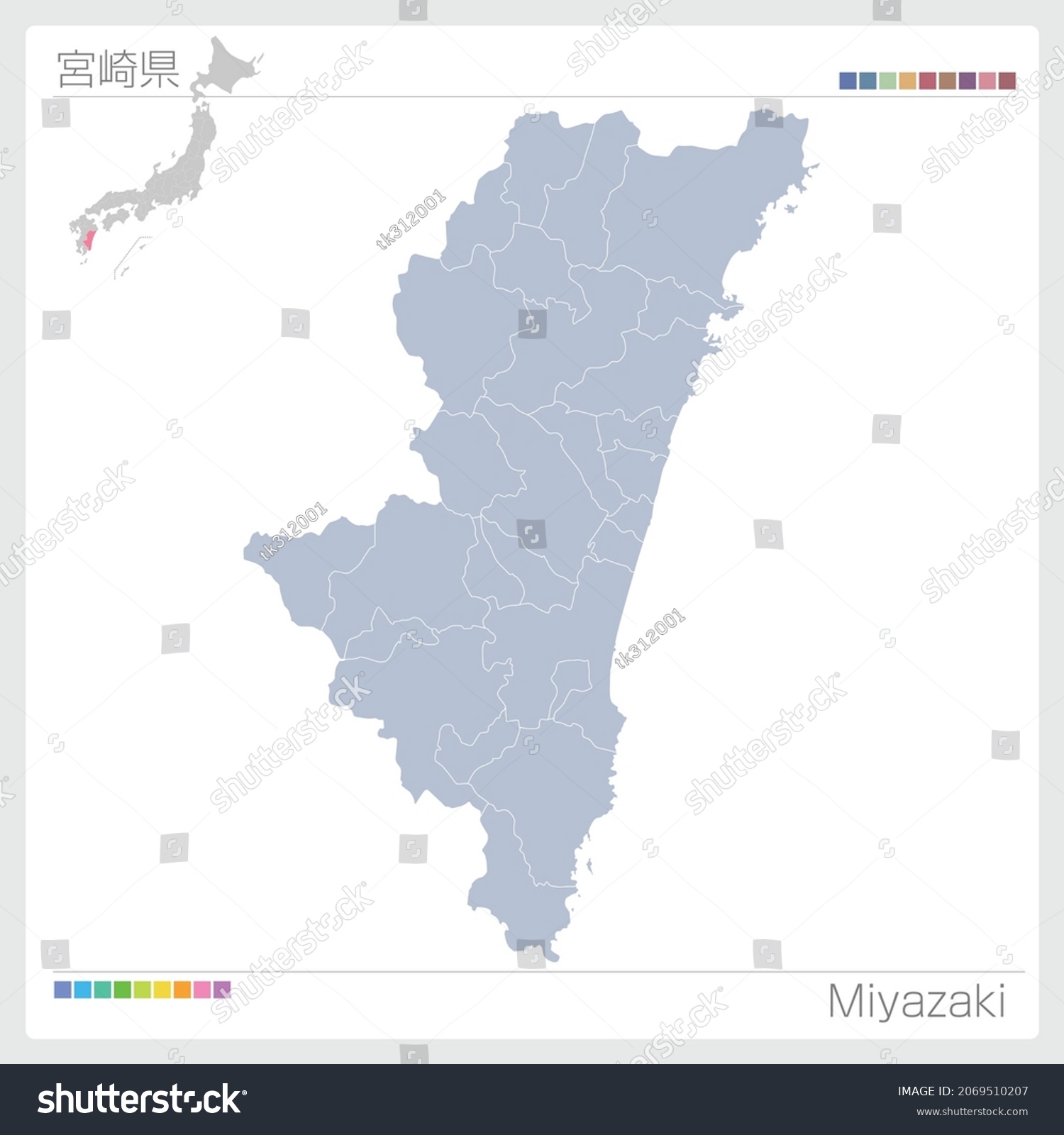 Map Of Miyazaki Map Of Prefectures In Japan Royalty Free Stock