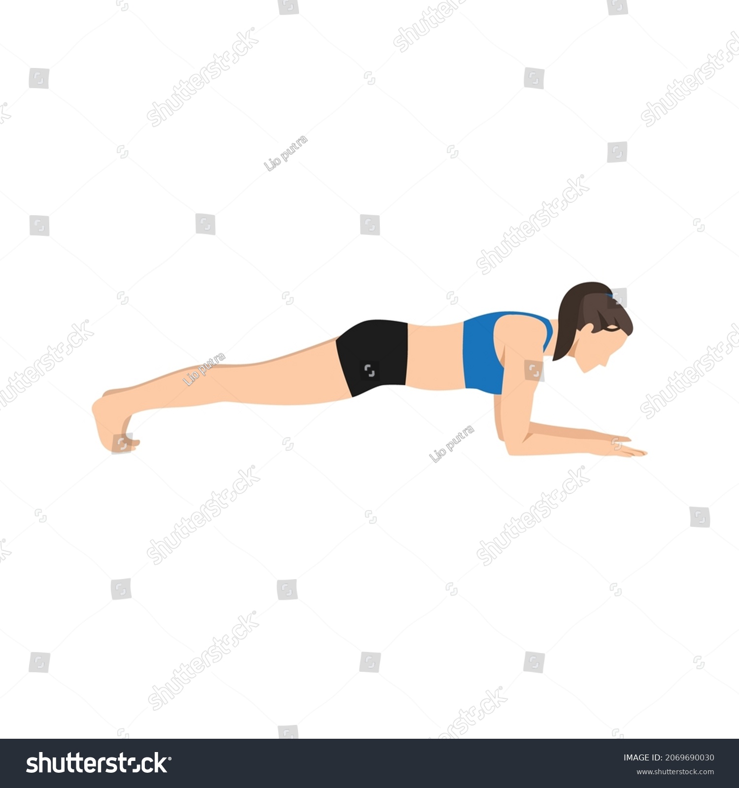 Woman Doing Forearm Plank Exercise Flat Vector Royalty Free Stock Vector 2069690030 1066