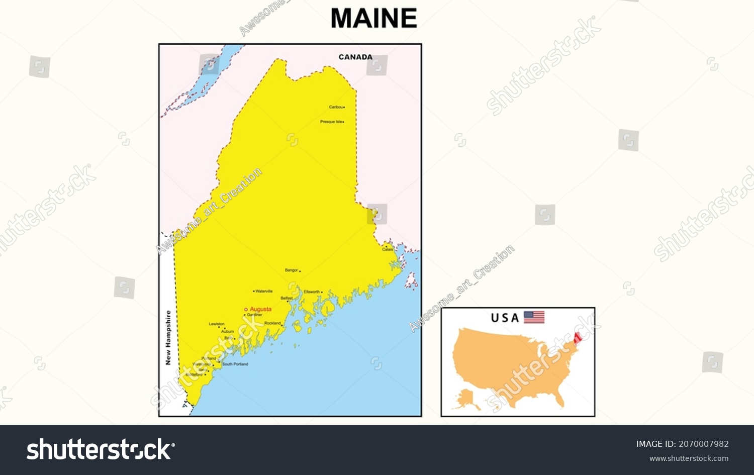 Maine Map. State and district map of Maine. - Royalty Free Stock Vector ...