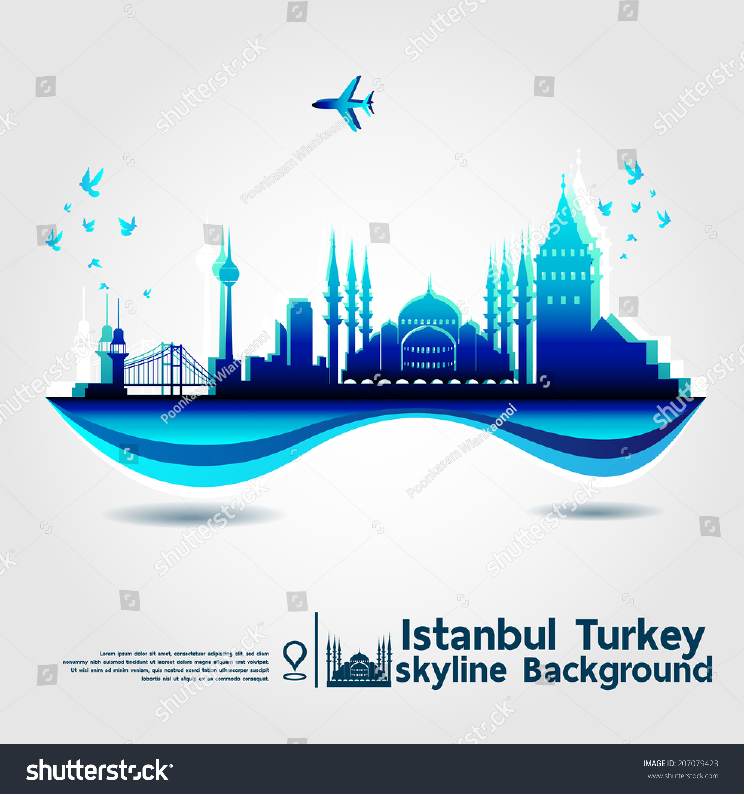 Istanbul, turkey, skyline background, vector Illustration #207079423