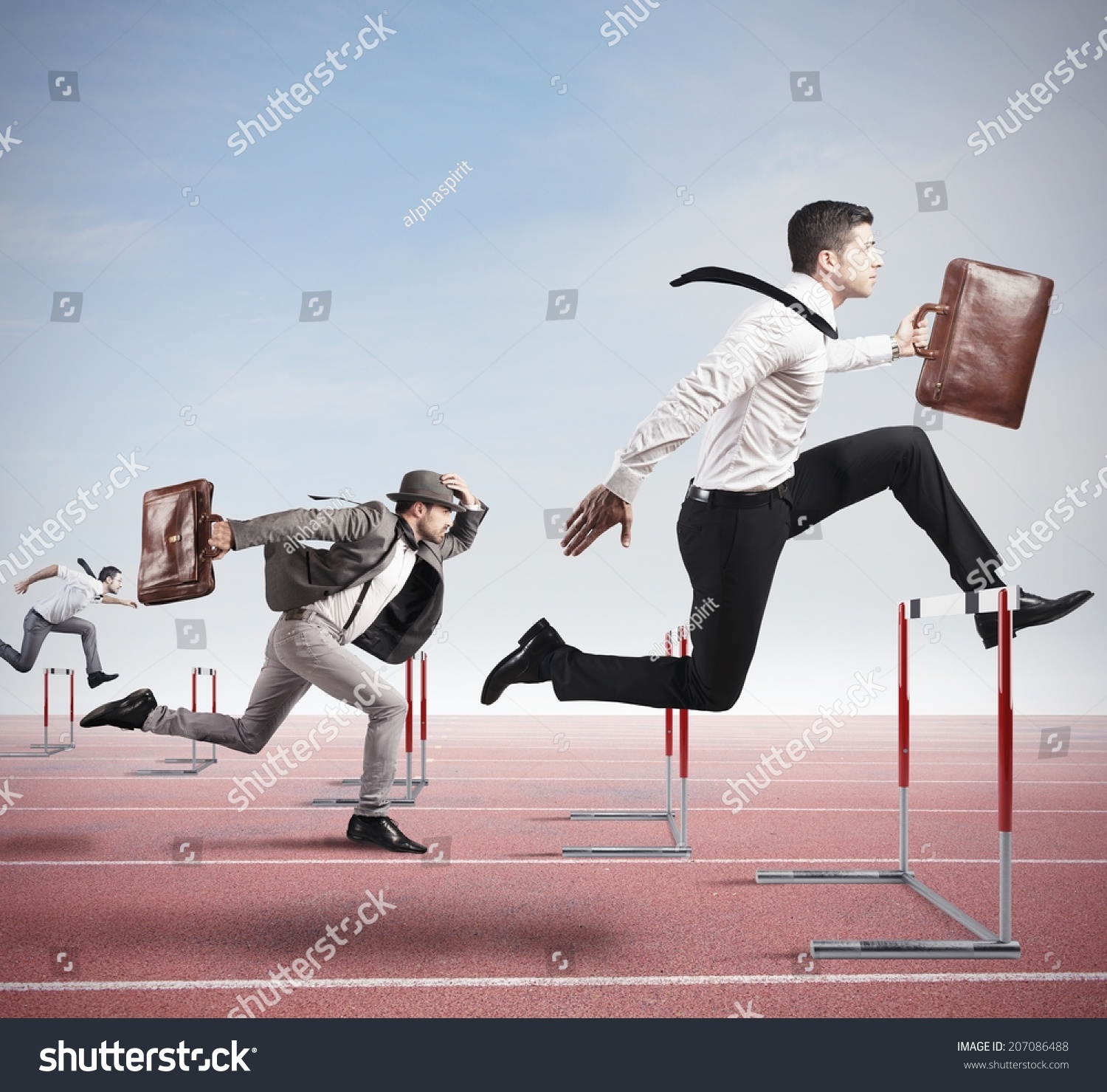 Business competition with jumping businessman over obstacle #207086488