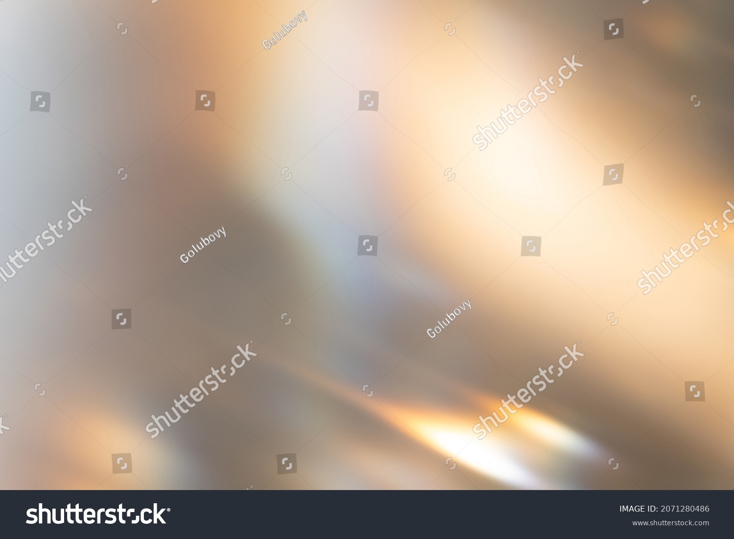 Blur glow overlay. Lens flare filter. Bokeh sunlight glare leak. Retro illumination effect. Defocused orange blue white light abstract background. #2071280486