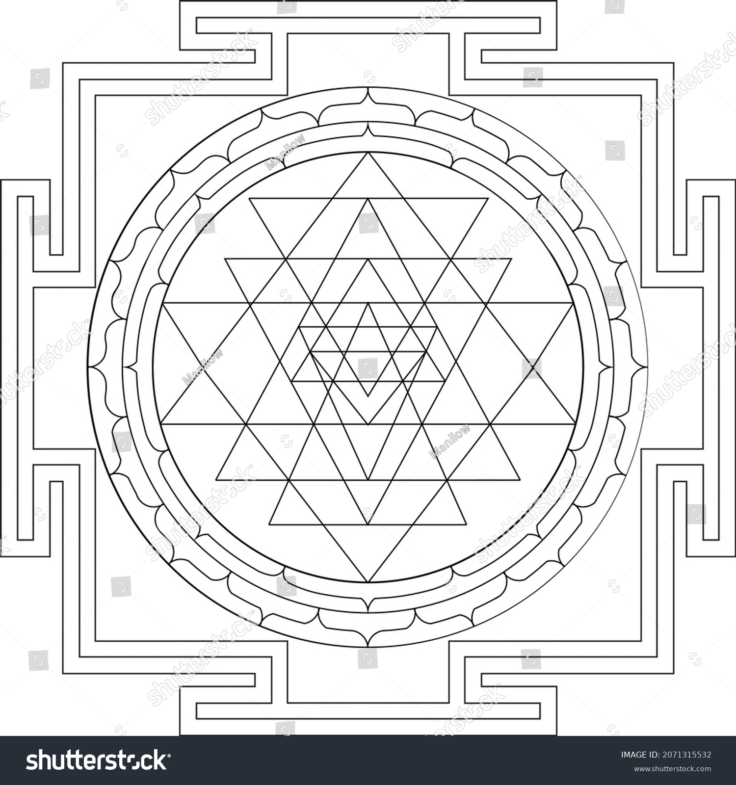 Vector Line Art of Sri Yantra Mandala in Black - Royalty Free Stock ...