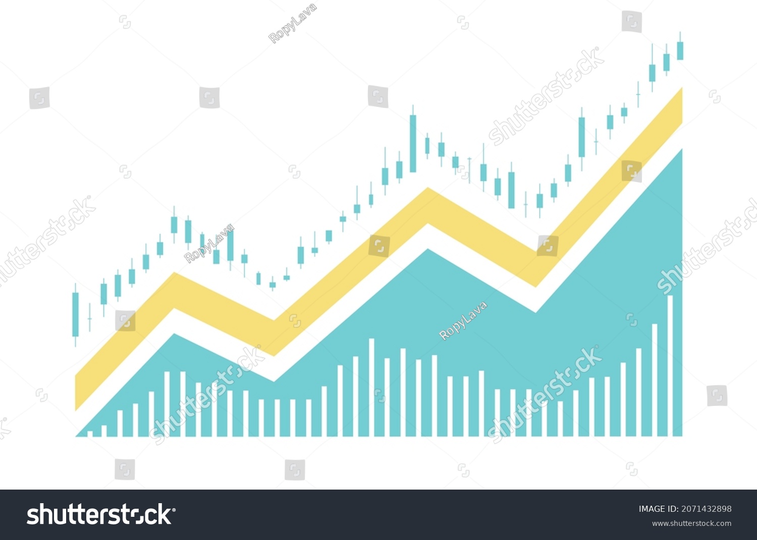 candlesticks and charts of rising stock prices - Royalty Free Stock ...