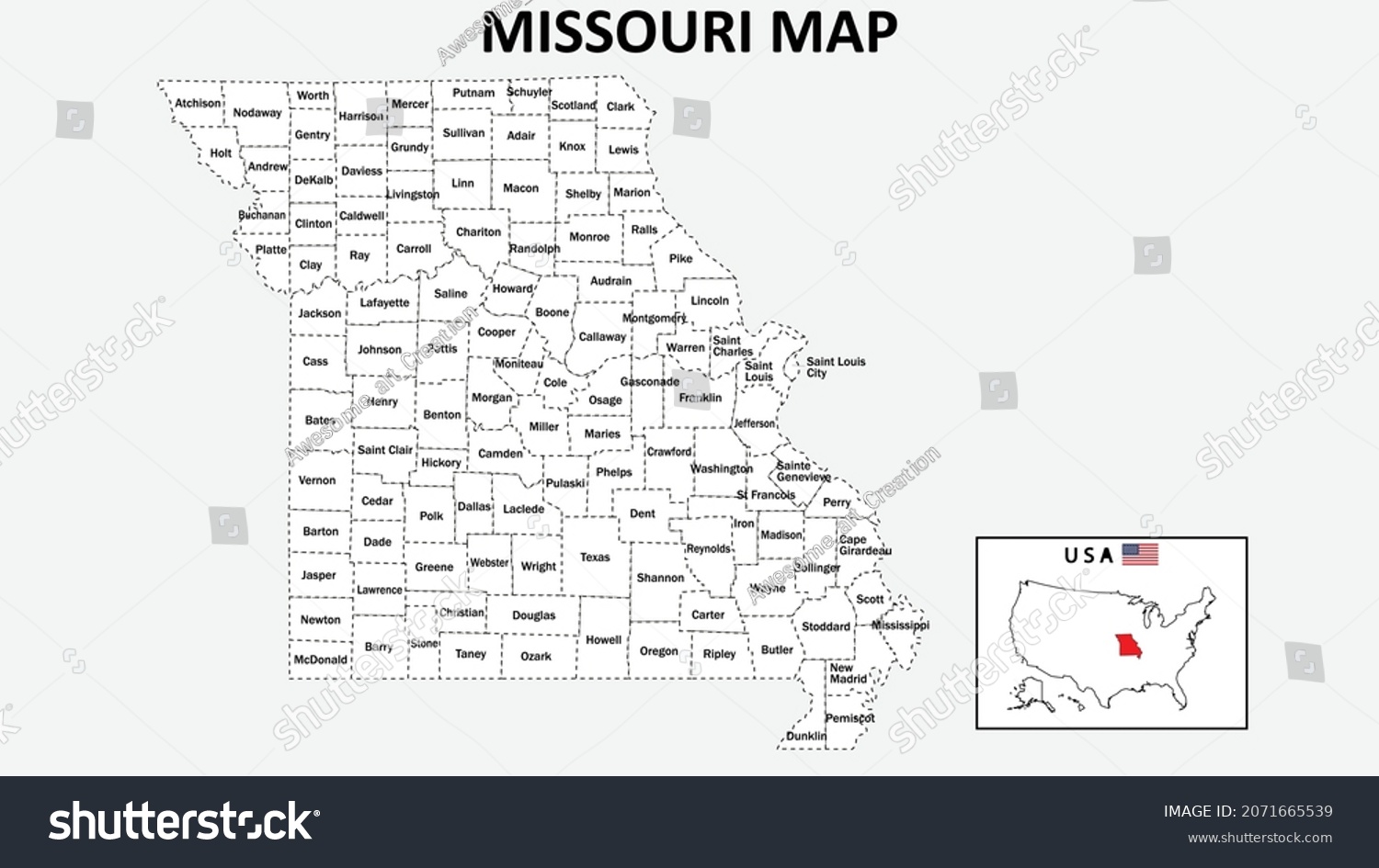 Missouri Map. State and district map of Missouri - Royalty Free Stock