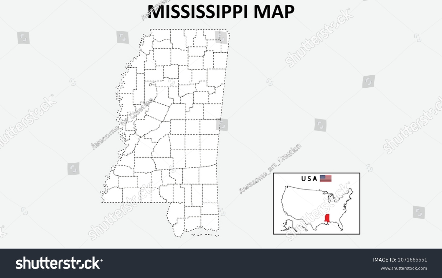 Mississippi Map State And District Map Of Royalty Free Stock Vector 2071665551 3320