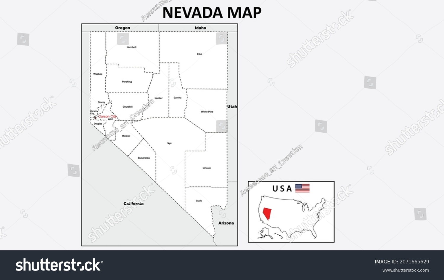 Nevada Map. Political map of Nevada with - Royalty Free Stock Vector ...