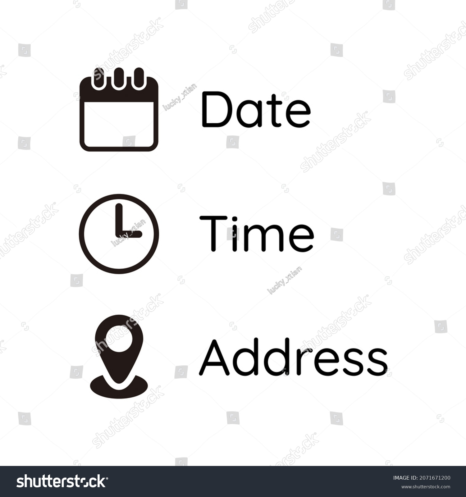 Date, Time, Address or Place Icons Symbol #2071671200