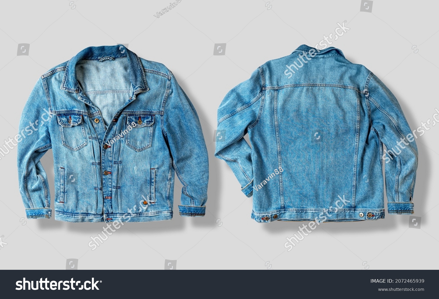 Jean jacket isolated on white. Front and back views. Ready for clipping path. #2072465939