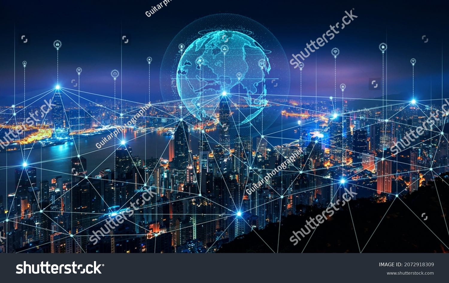 Smart connection network system, smart city network concept, 5G wireless connection. #2072918309
