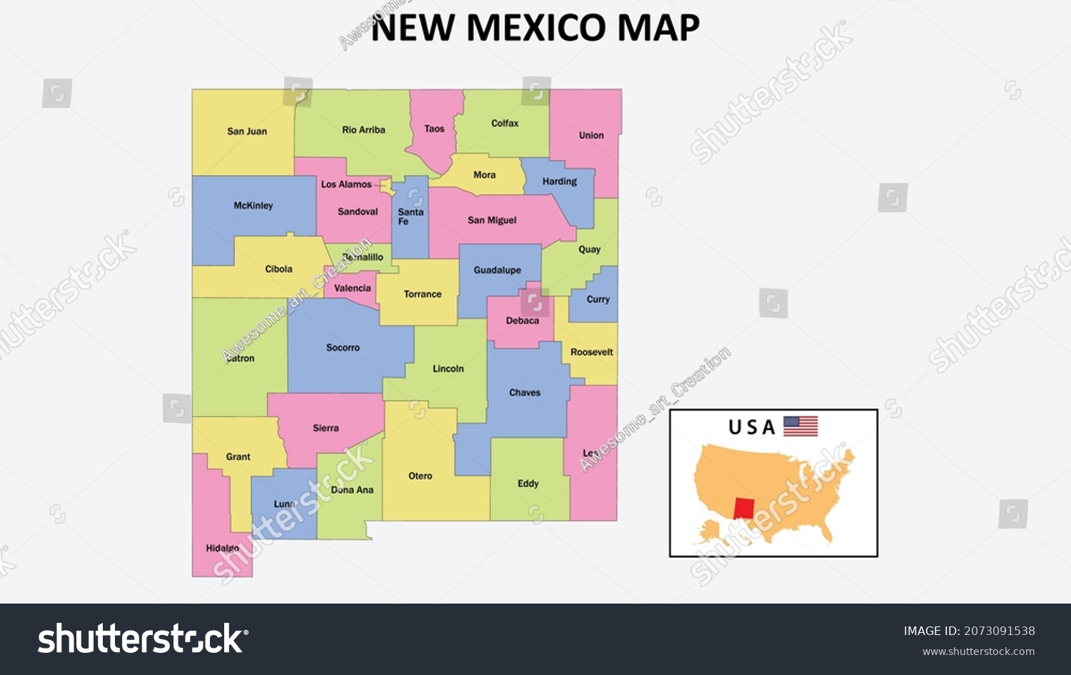 New Mexico Map. District map of New Mexico in - Royalty Free Stock ...