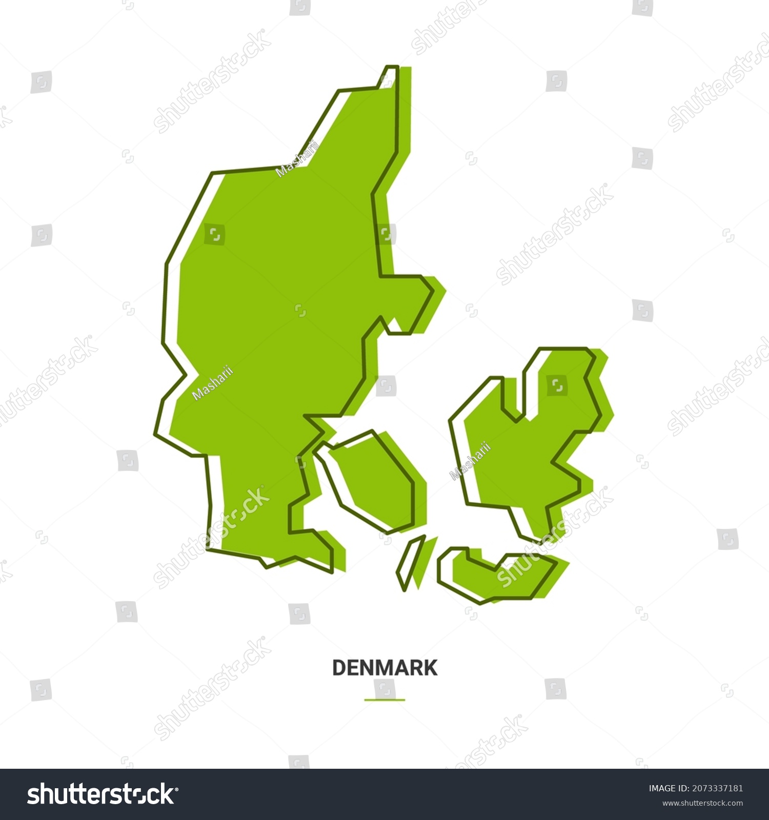 Denmark Outline Map With Green Colour Modern Royalty Free Stock   Avopix 2073337181 