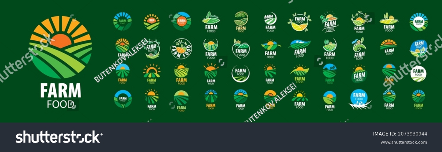 A set of vector Farm Food logos on a green background #2073930944