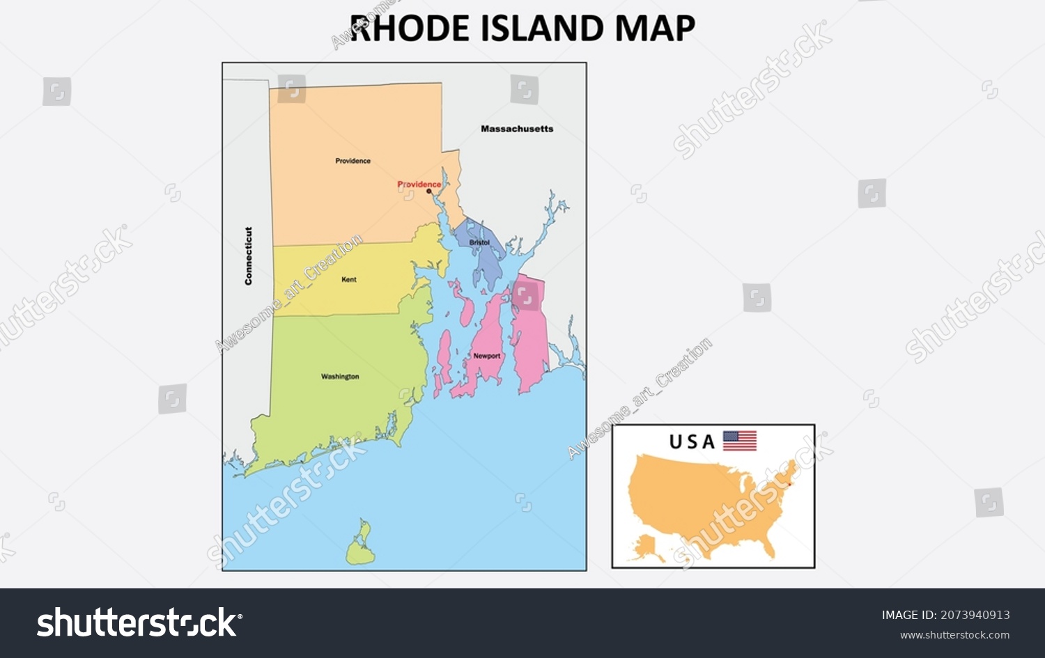 Rhode Island Map. State and district map of - Royalty Free Stock Vector ...