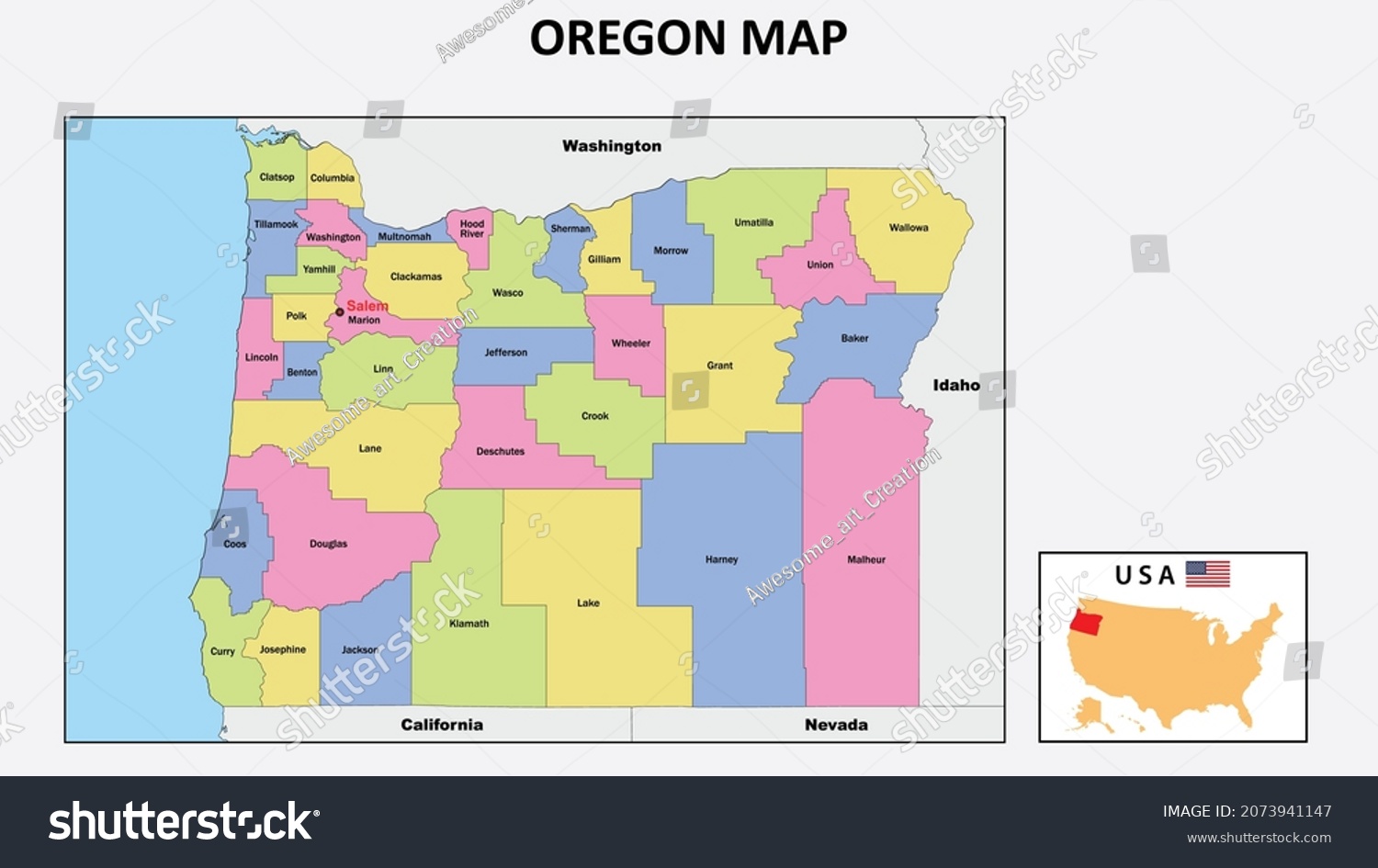 Oregon Map. State And District Map Of Oregon. - Royalty Free Stock 