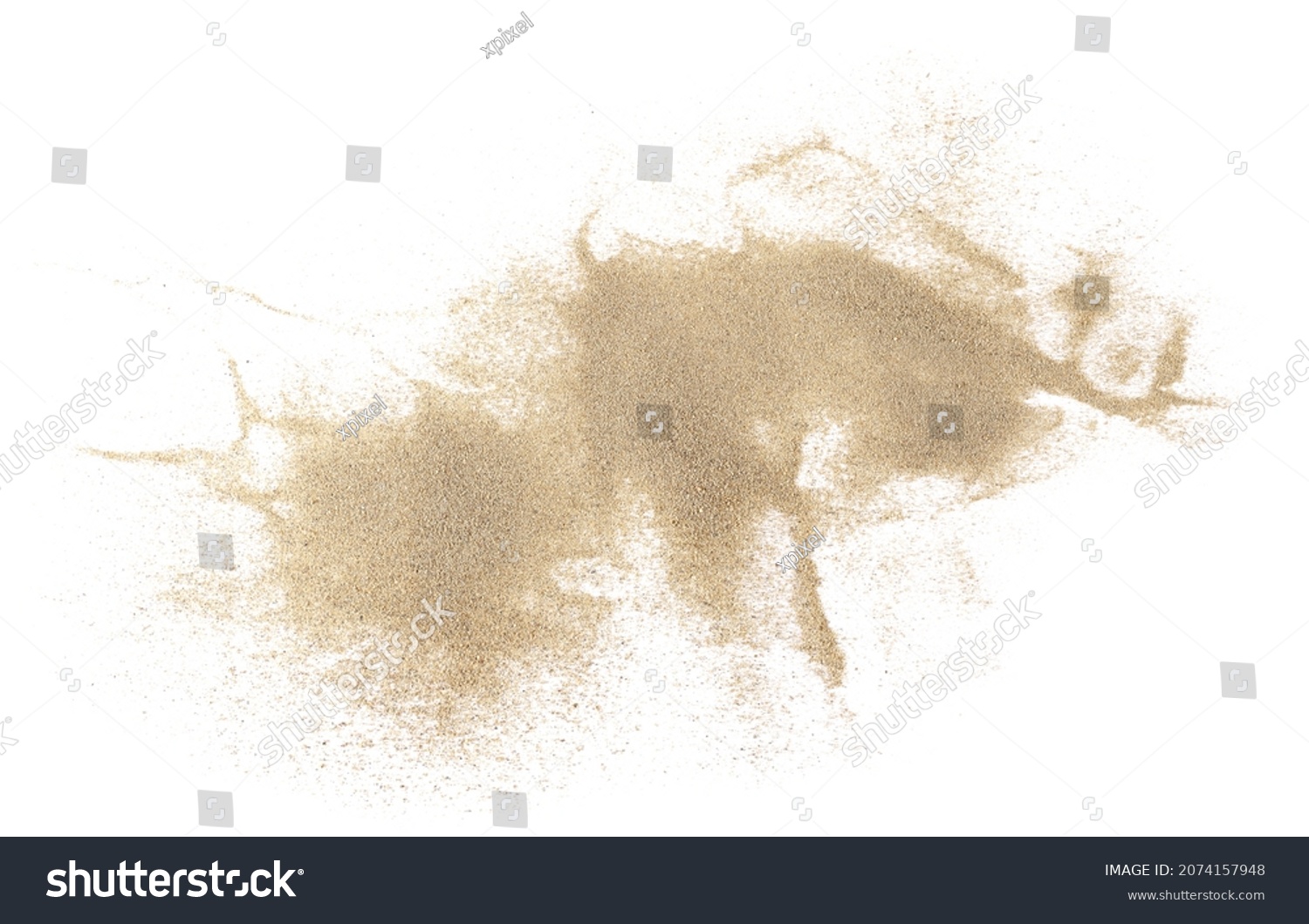 Sand pile scatter isolated on white background and texture, with clipping path, top view #2074157948