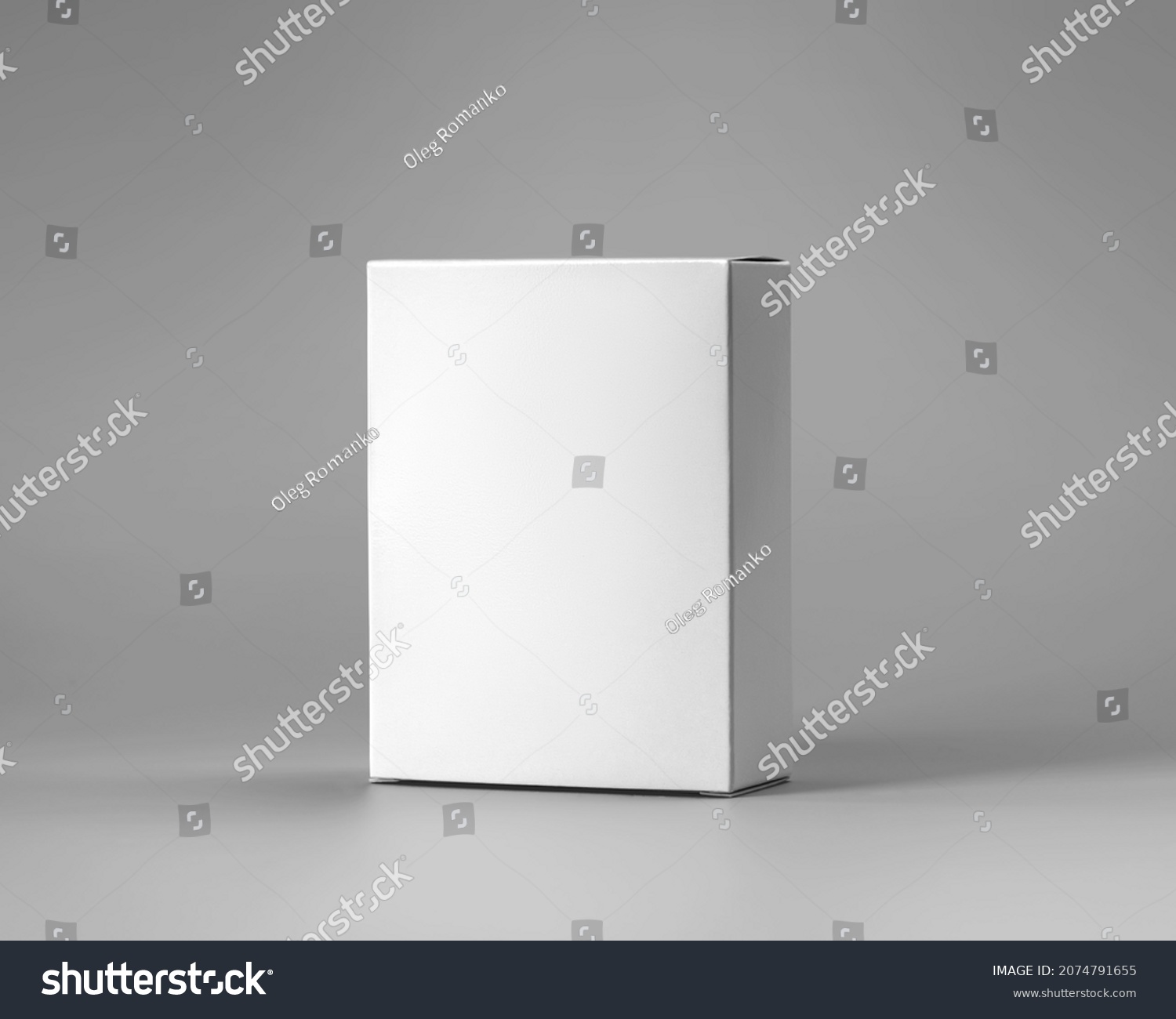 White cardboard box mockup for design presentation, container isolated on gray background. Packaging template for perfume, branded product, advertising in the beauty industry, pharmacy.Place for label #2074791655