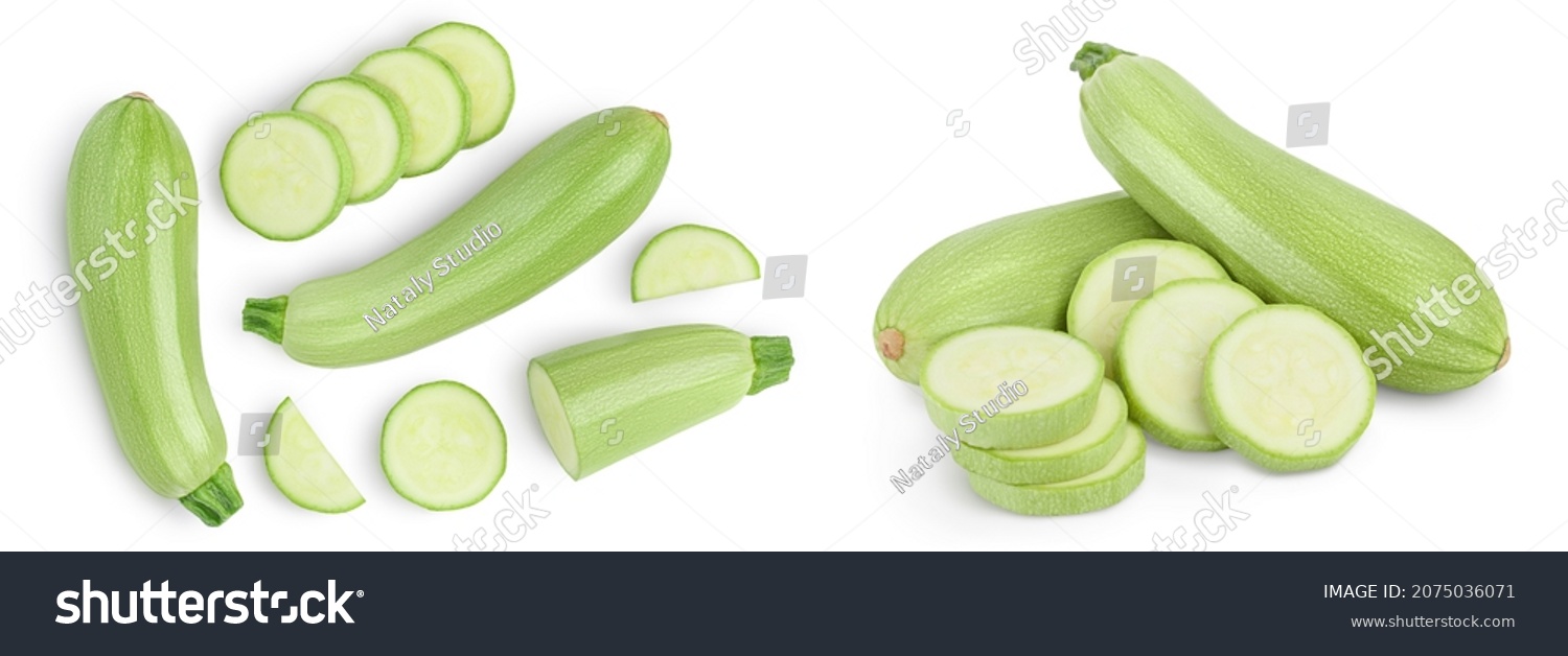 zucchini or marrow isolated on white background with clipping path and full depth of field. Set or collection. #2075036071