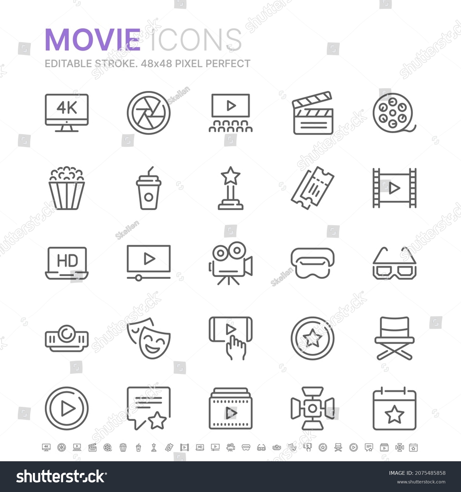 Collection of movies and cinemas related line - Royalty Free Stock ...