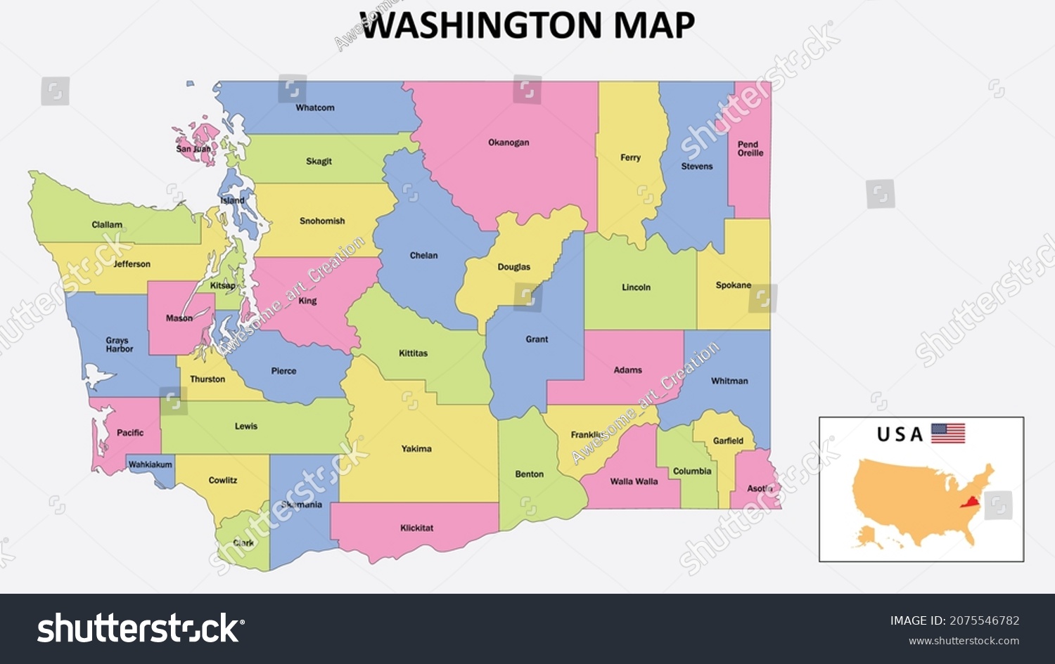 Washington Map District Map Of Washington In Royalty Free Stock Vector Avopix Com