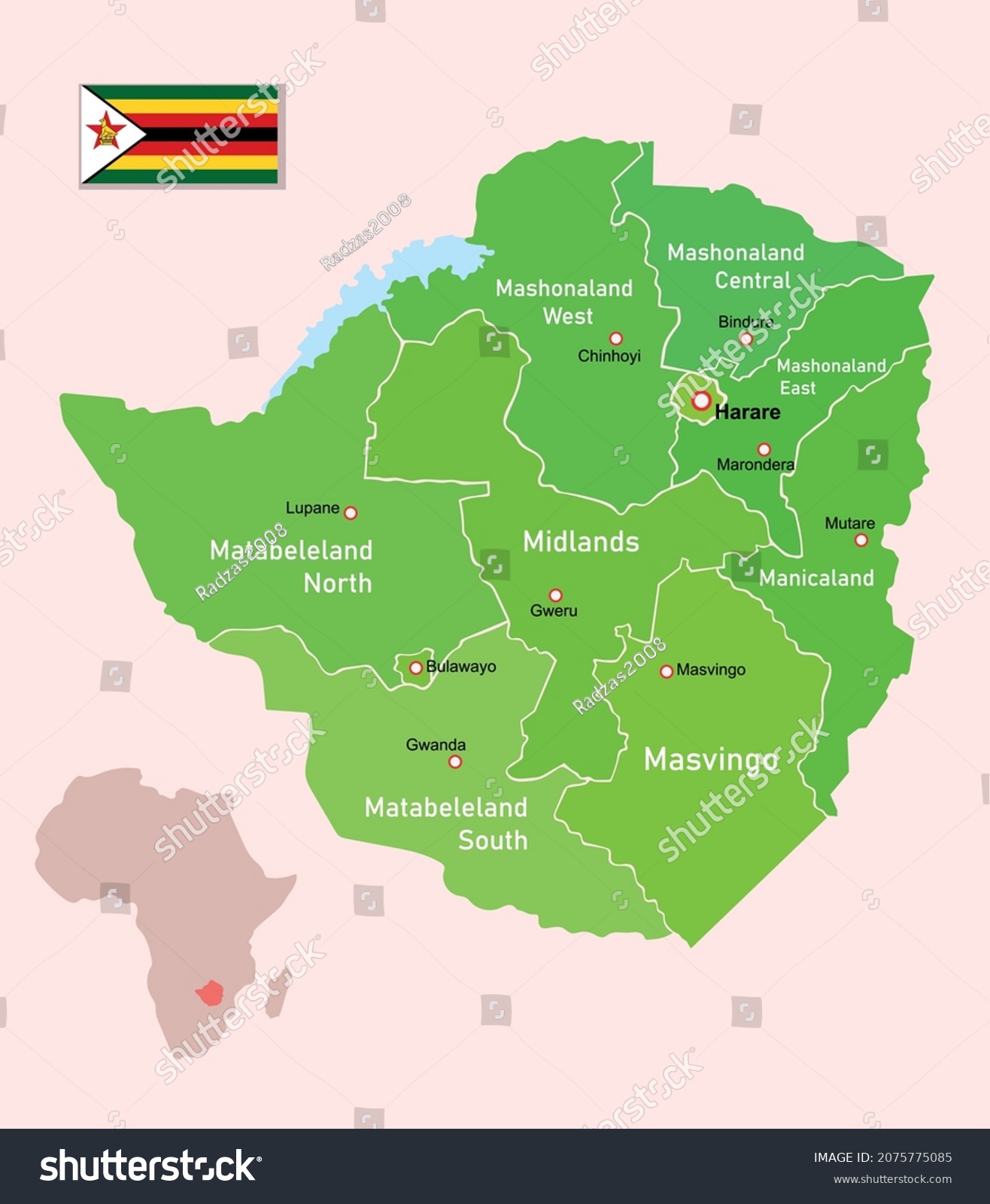 Vector image Zimbabwe regions map - Royalty Free Stock Vector ...