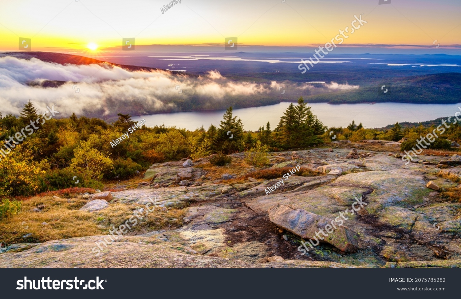 Scenic sunset in Acadia National Park as seen from the top of Cadillac Mountain #2075785282