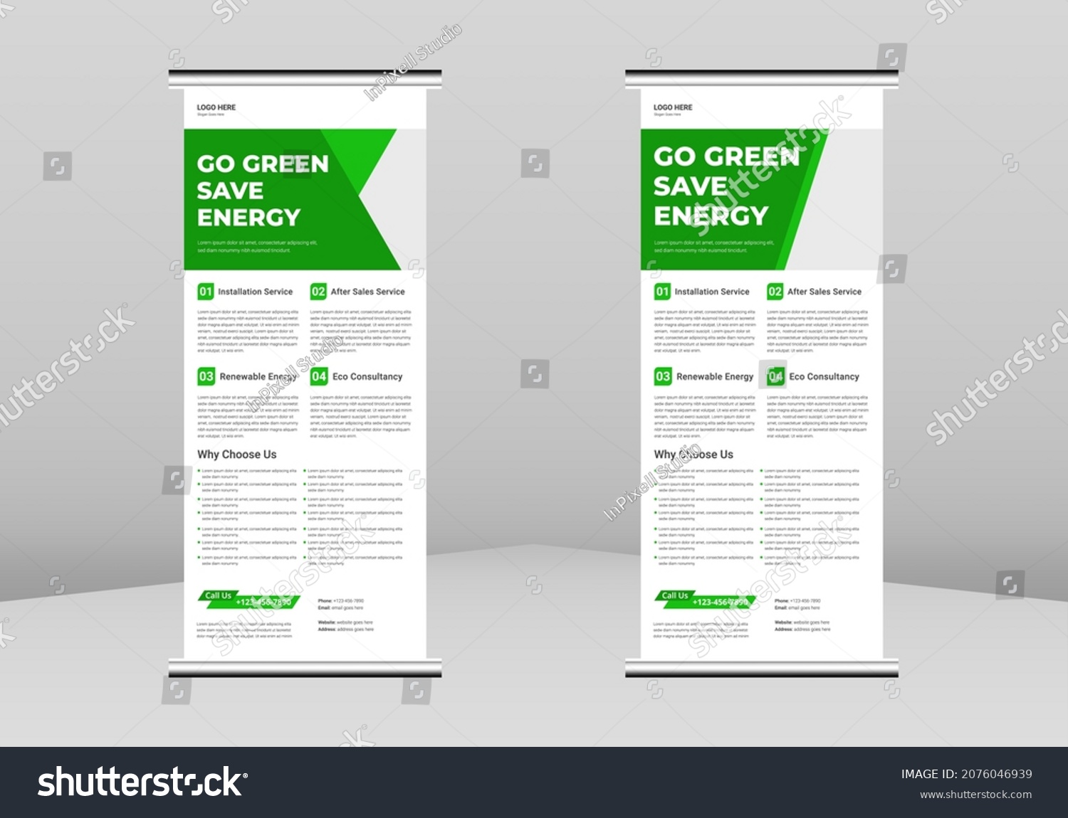 Solar Energy Roll up Banner Design, Go Ggreen Royalty Free Stock Vector 2076046939