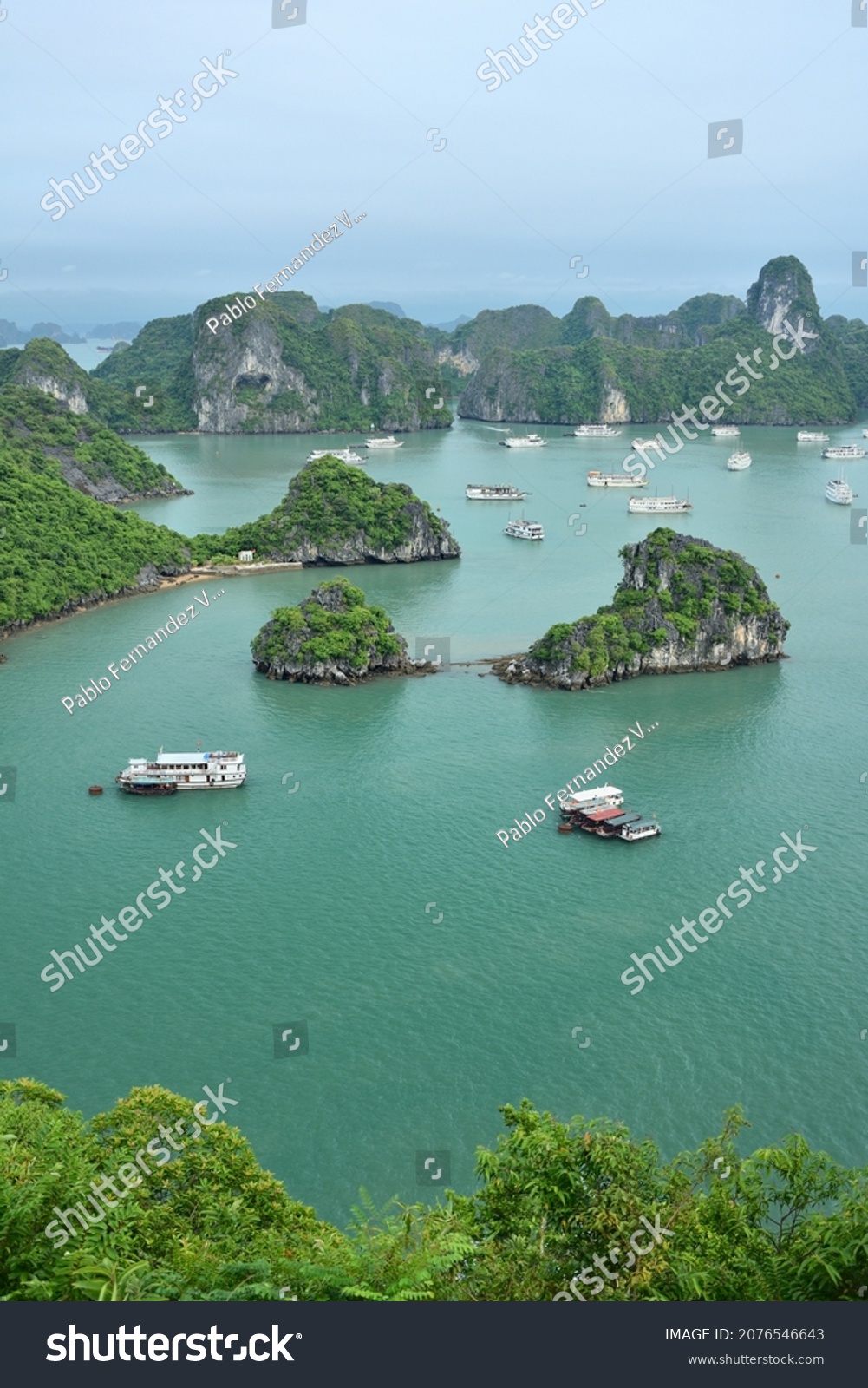 View of the islands and cruises from the top of Ti Top island in Ha Long Bay, Vietnam #2076546643
