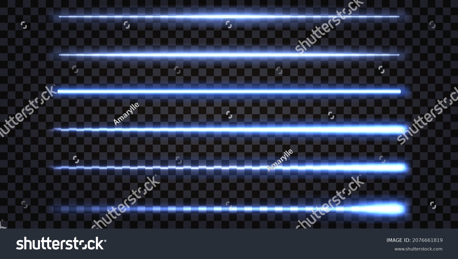 Blue neon glowing sticks, laser beams with electric light effect. Lightning thunder bolt. Set of straight shiny lines isolated on dark transparent background. Vector illustration #2076661819
