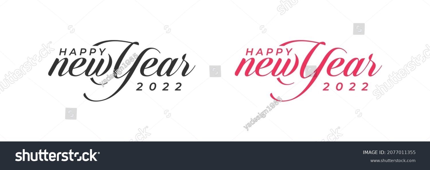 Happy New Year 2022 Logo. Abstract Hand drawn creative calligraphy vector logo design. 2022 New year Logo #2077011355