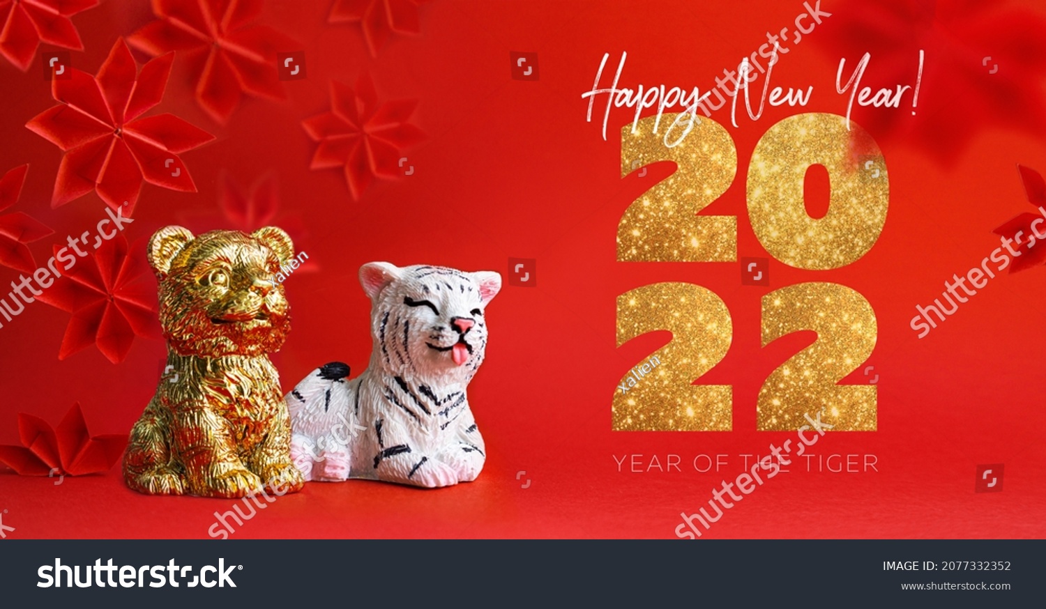 Chinese new year 2022, year of the Tiger zodiac symbol. Red background #2077332352
