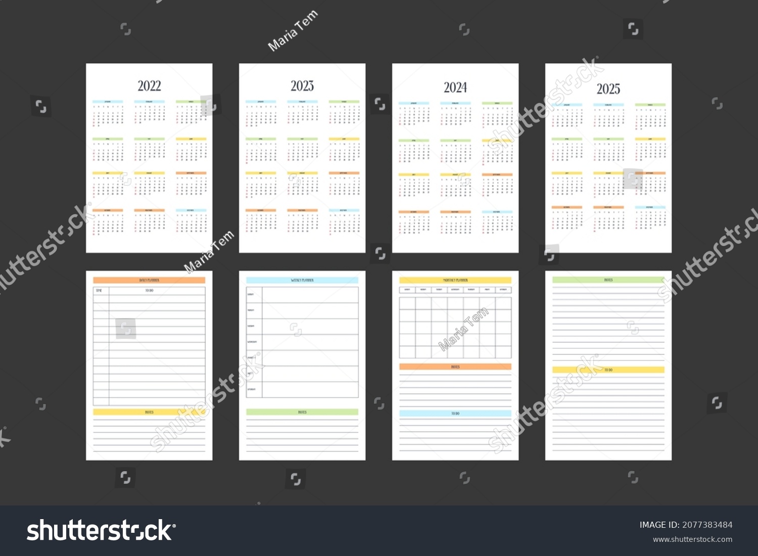 2022 2023 2024 2025 calendar and daily weekly - Royalty Free Stock ...