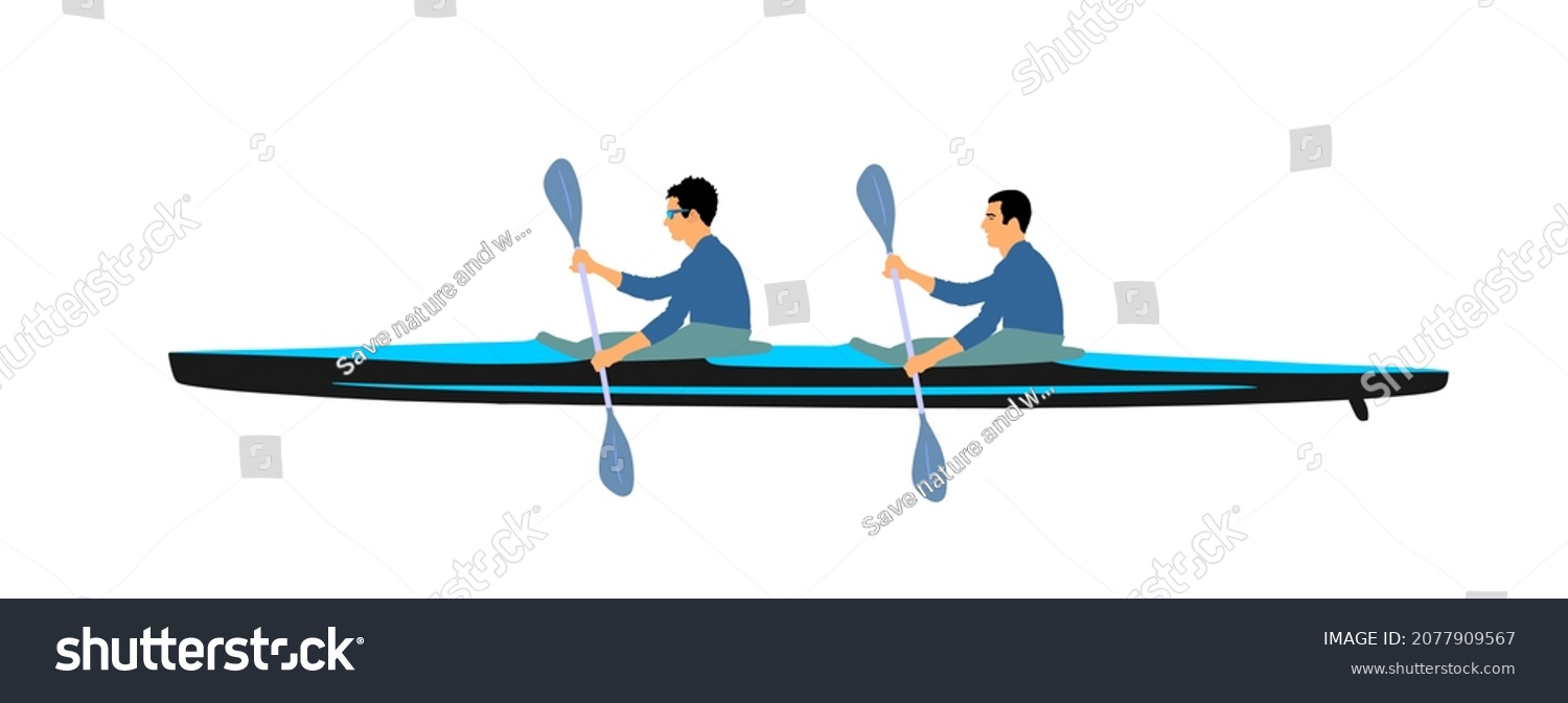 Teamwork Kayakers Paddling Double Kayak In - Royalty Free Stock Vector ...