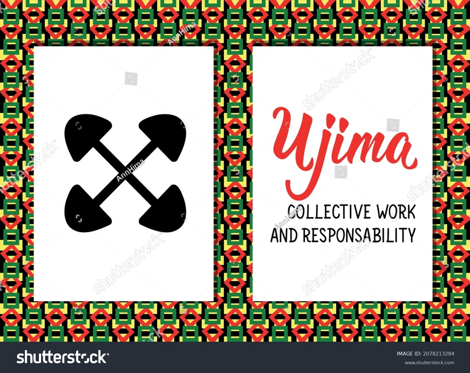 Traditional Kwanzaa Symbols. Ujima Means - Royalty Free Stock Vector 