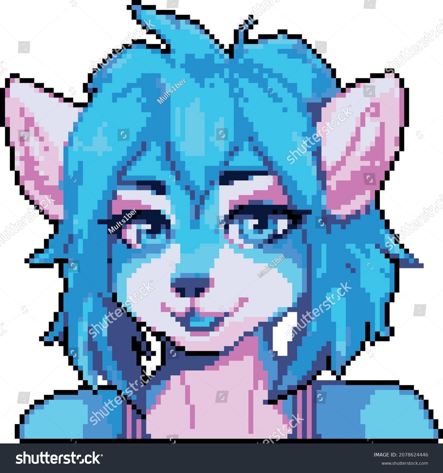 Pixel art, Anime furry girl's face. Furry fandom - Royalty Free Stock ...