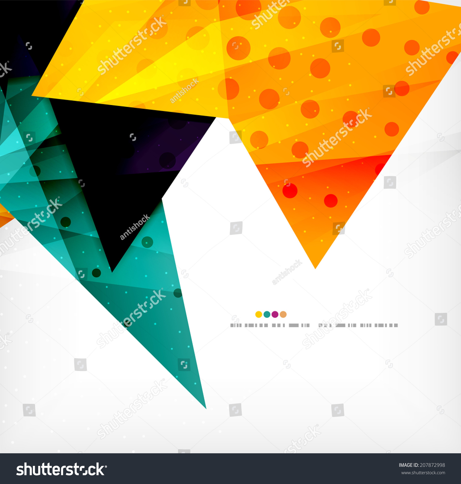 Modern 3d glossy overlapping triangles in different colors with texture and light effects. Business brochure background design with copyspace #207872998