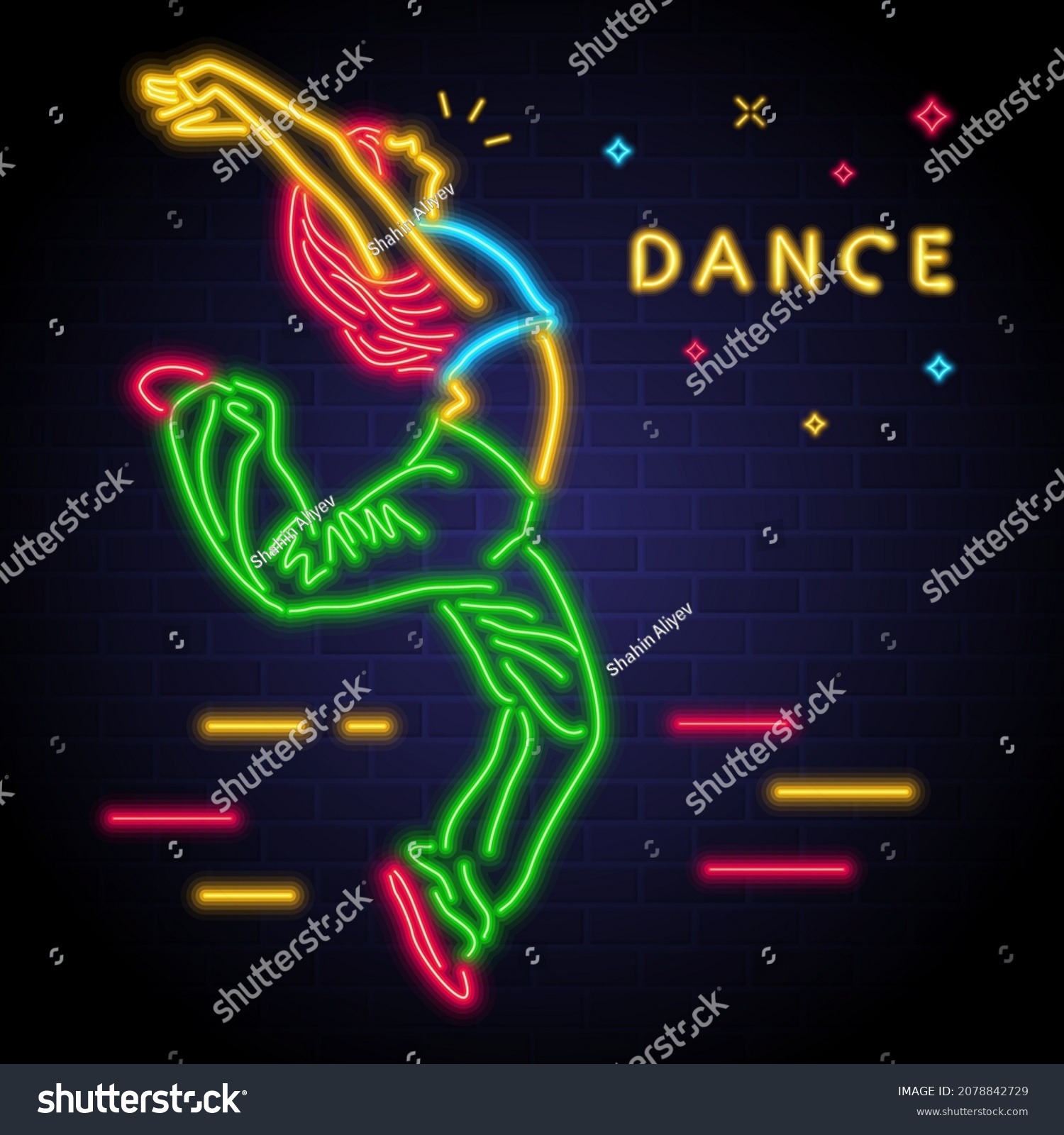 Dancer Woman Silhouette Neon Light Emotional Royalty Free Stock Vector 2078842729 